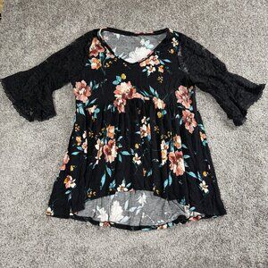 Torrid Womens Top 2 Black Floral Lace Bell Sleeve Fairy Grunge Whimsigoth Witchy